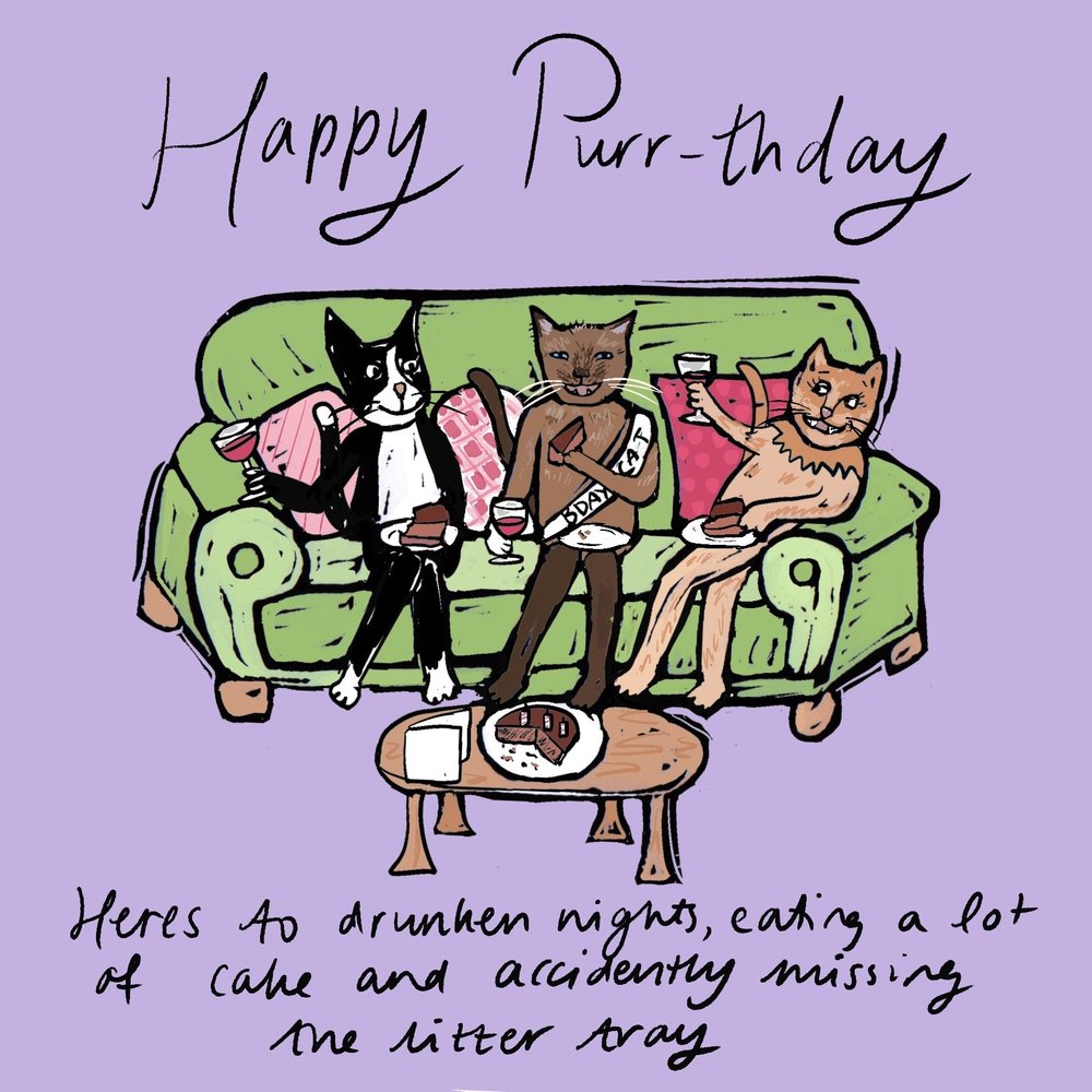 Happy Purr-thday card artwork