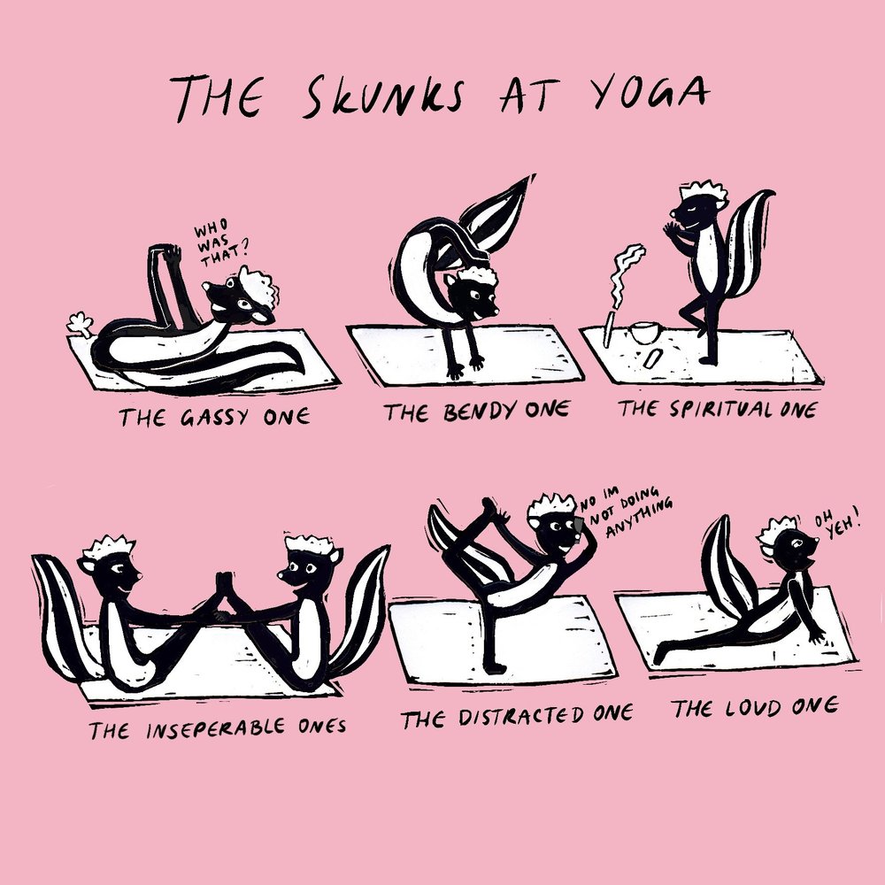 Skunks at Yoga greeting card